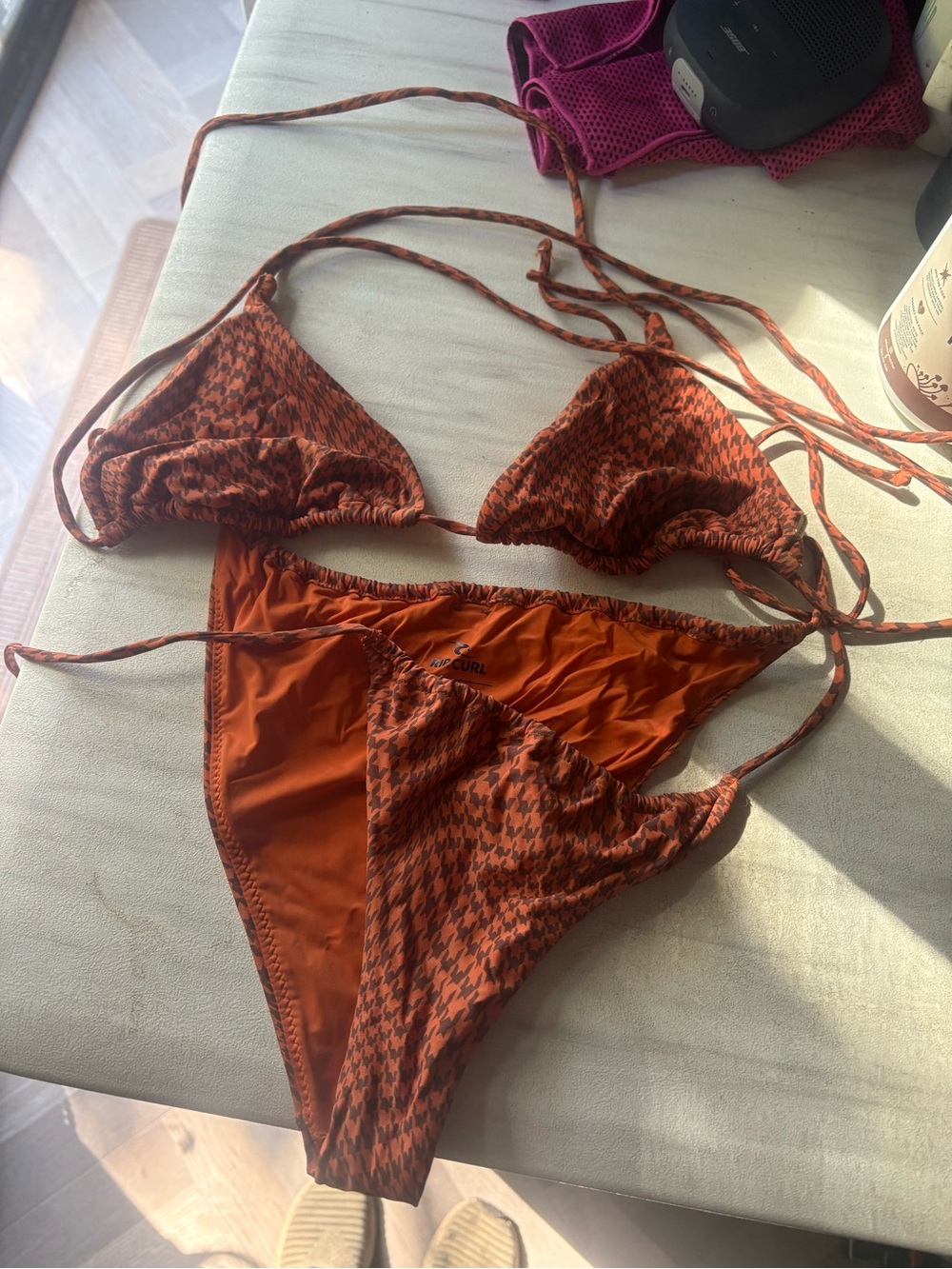 Billabong Rust Orange Houndstooth Triangle Bikini